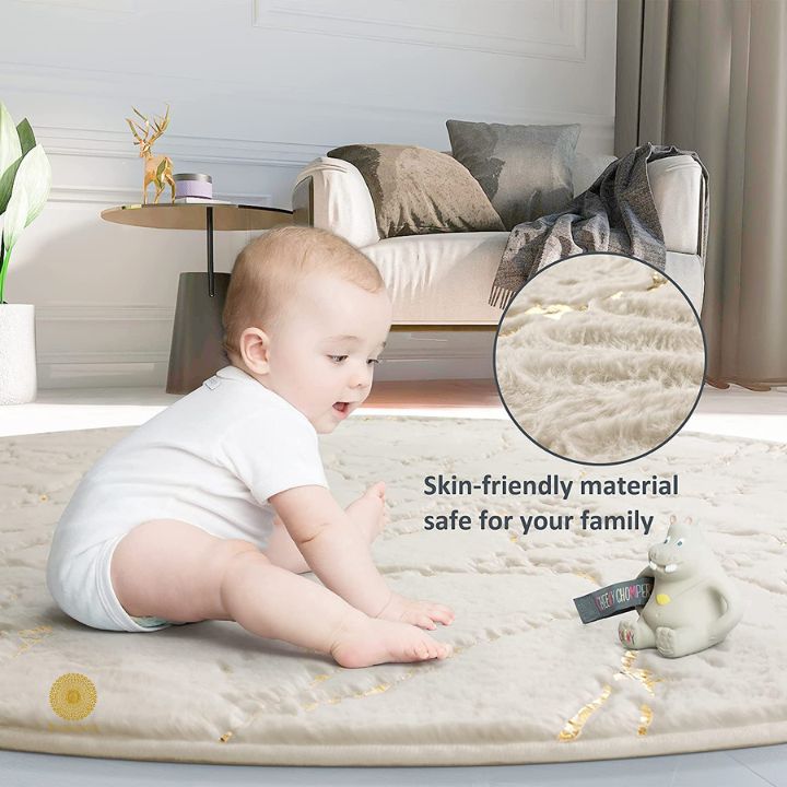 Gold Foil Faux Fur Round Rug - The Gharnish - A Unit of Satkala Creations