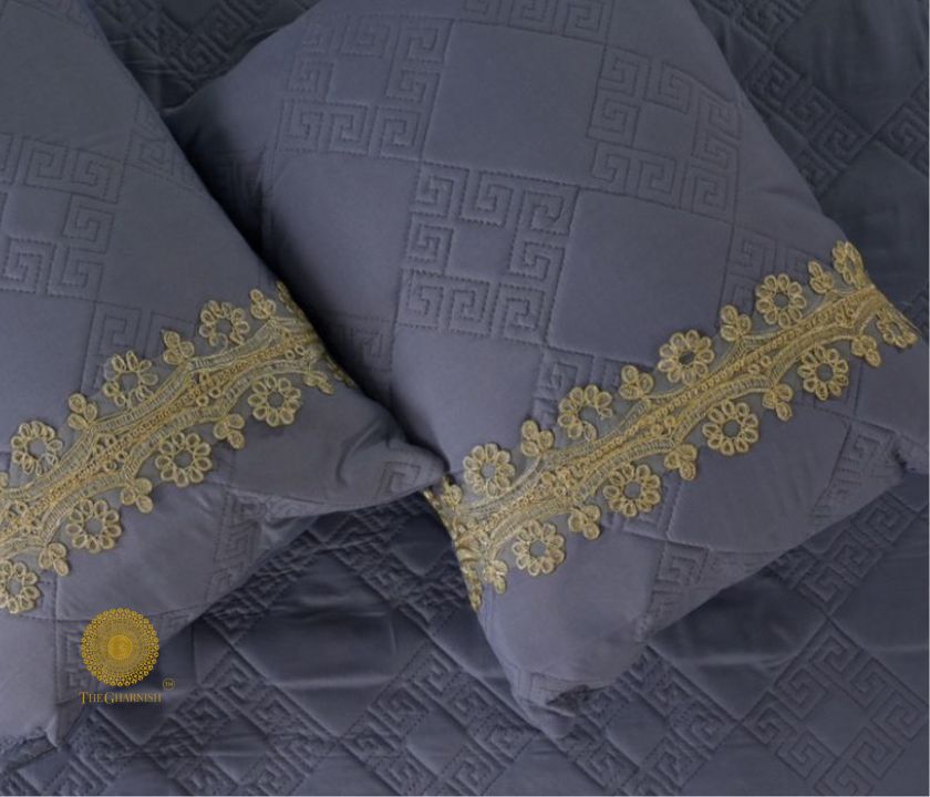 Serenity Designer Versace Pattern Quilted Bedding Set of 5 With Lace - The Gharnish - A Unit of Satkala Creations