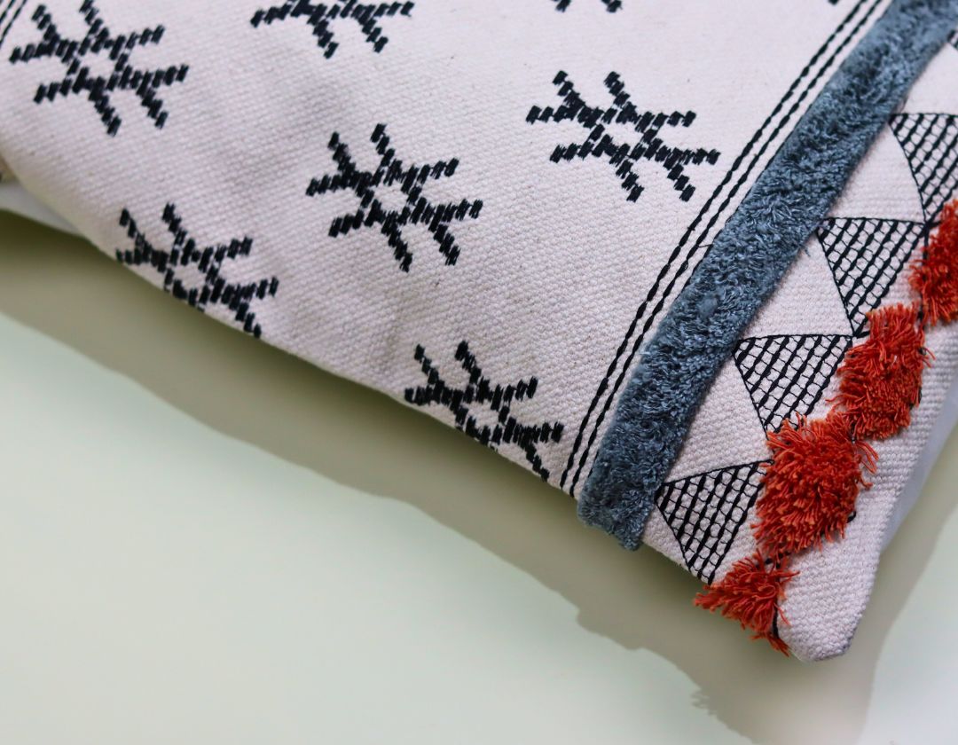 Boho Decorative & Designer Cushion Cover Set of 2 – Premium Cotton Embroidered Pillow Covers for Home Décor - The Gharnish - A Unit of Satkala Creations