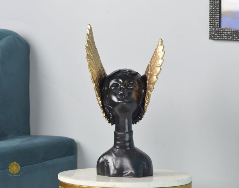 Golden Wings Angel Face Sclupture (5.5x13 Inches) - The Gharnish - A Unit of Satkala Creations