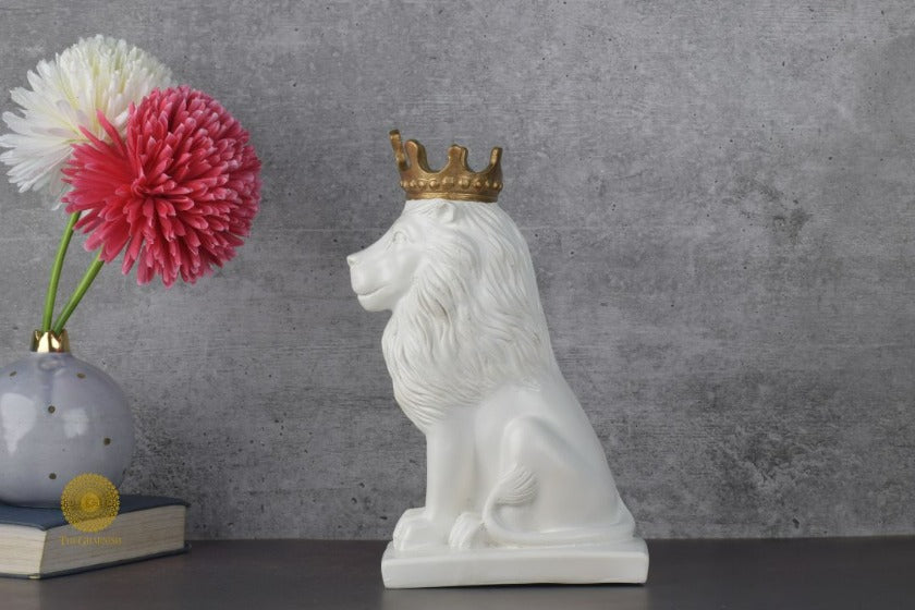 Crown Lion King Figurine - White - The Gharnish - A Unit of Satkala Creations