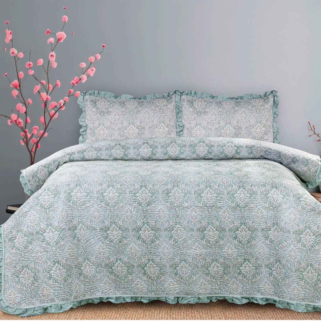 Benzo 3 Pcs Premium Cotton Quilted Bedding Set - The Gharnish - A Unit of Satkala Creations