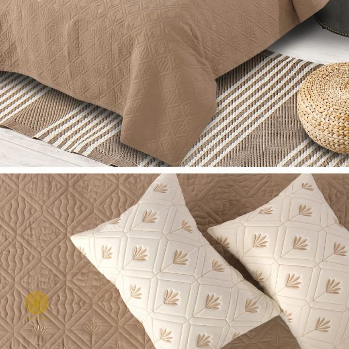 Beautiful Embrodeiry Croma Quilted Bedcover Set - The Gharnish - A Unit of Satkala Creations