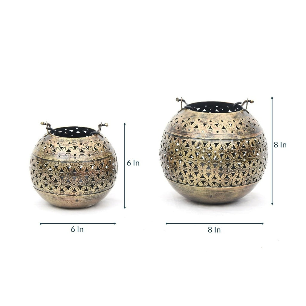 Moroccan Metal Hanging T-Light Holder Set of 2 - The Gharnish - A Unit of Satkala Creations