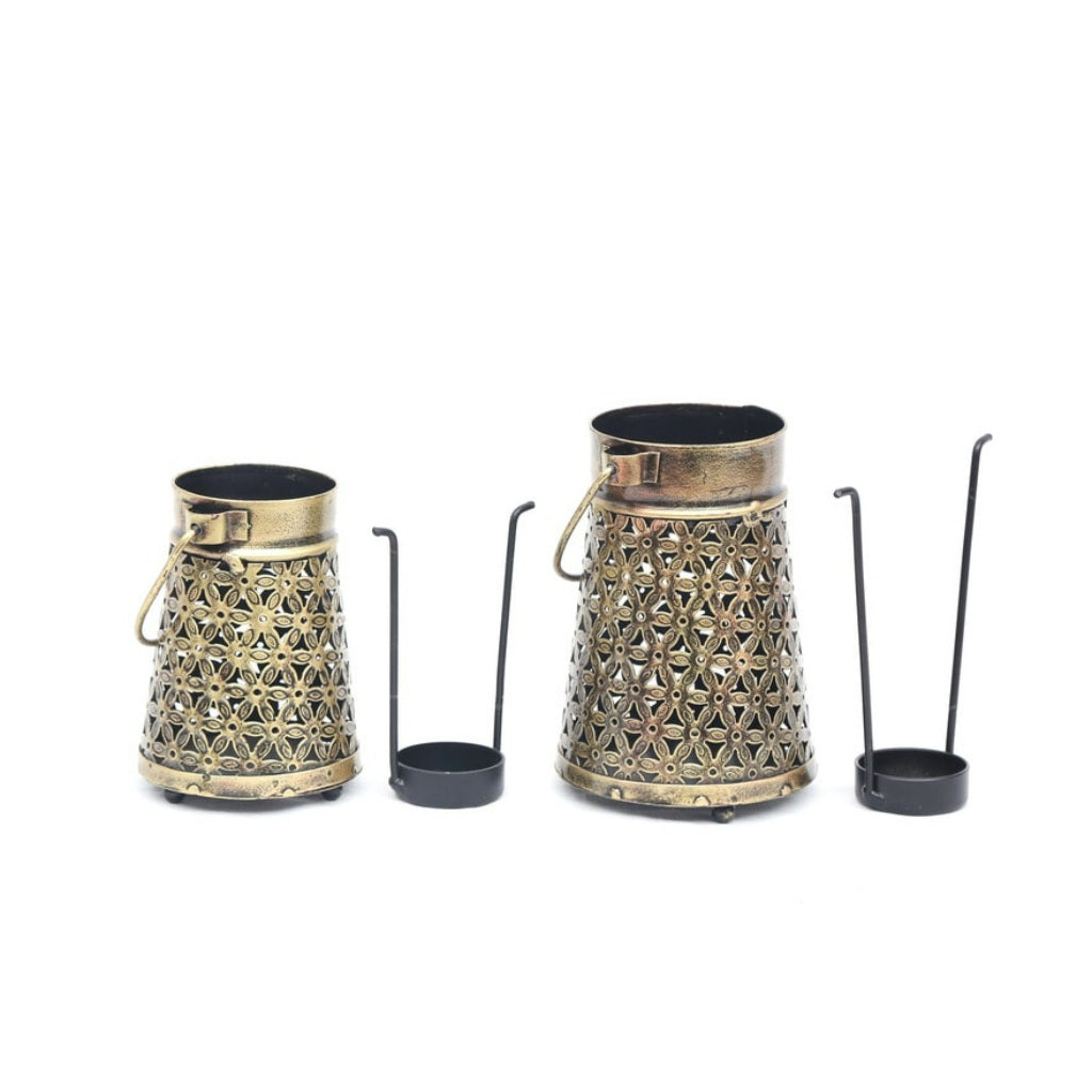 Gold Metal Hanging T Light Holder - The Gharnish - A Unit of Satkala Creations