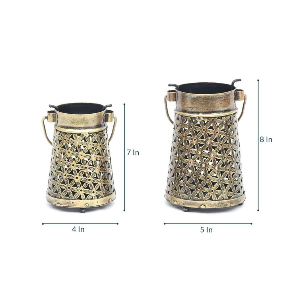 Gold Metal Hanging T Light Holder - The Gharnish - A Unit of Satkala Creations