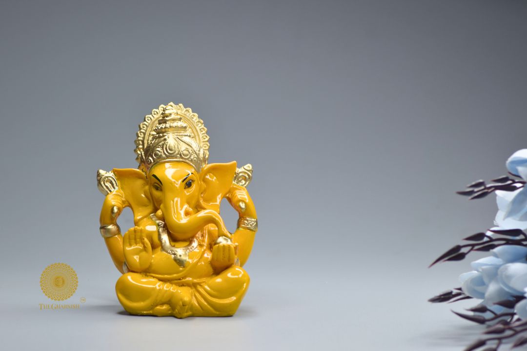 Mini Ganesha Statue - Yellow - The Gharnish - A Unit of Satkala Creations