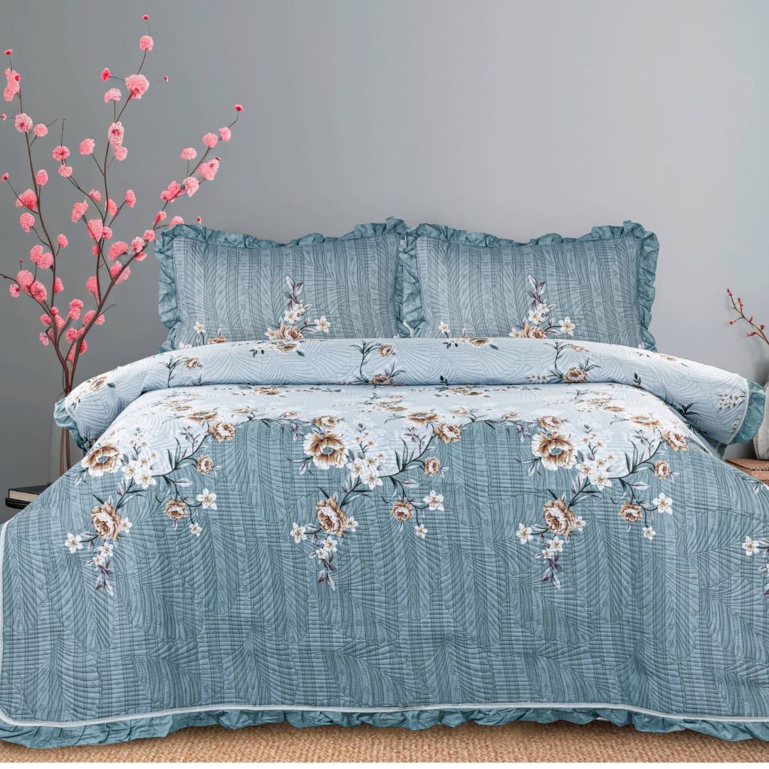 Benzo 3 Pcs Premium Cotton Quilted Bedding Set - The Gharnish - A Unit of Satkala Creations