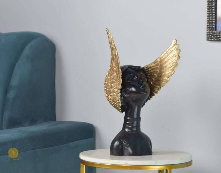 Golden Wings Angel Face Sclupture (5.5x13 Inches) - The Gharnish - A Unit of Satkala Creations