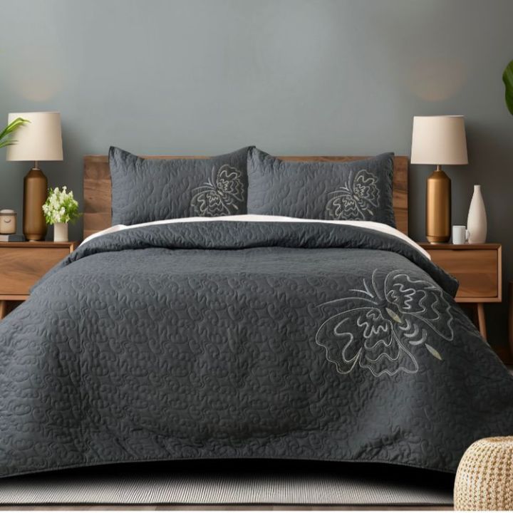 Queen Art Embroidery Bedcover Set of 3 - The Gharnish - A Unit of Satkala Creations