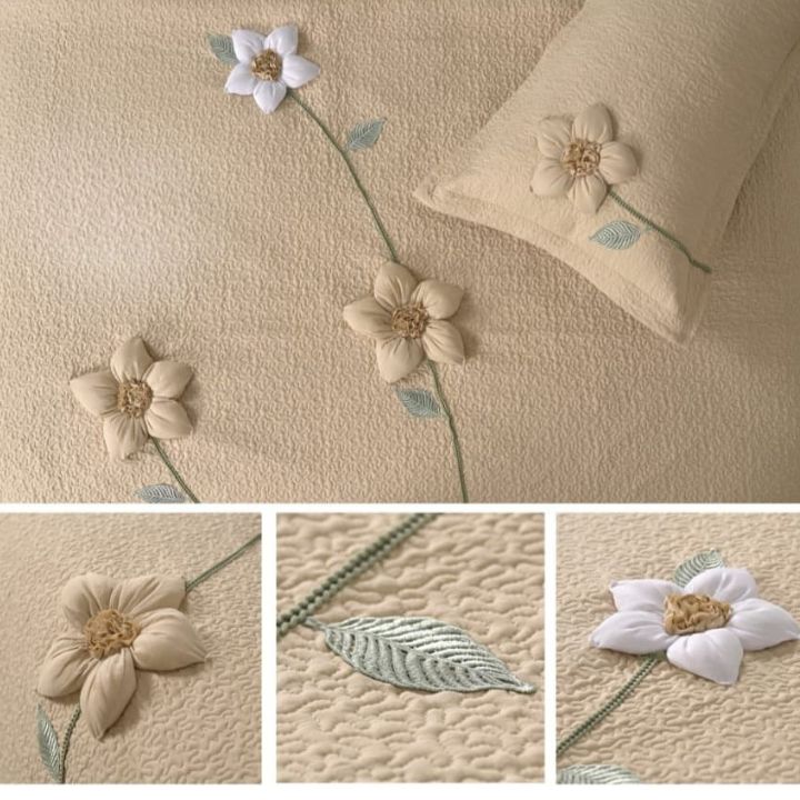 Beautiful 3D flower pattern Quilted Bedding Set - The Gharnish - A Unit of Satkala Creations