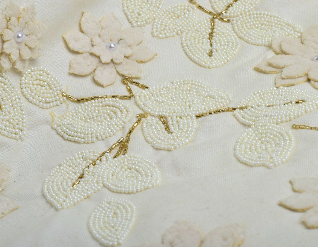 Pearl White Cushions with beads Set of 5 - The Gharnish - A Unit of Satkala Creations