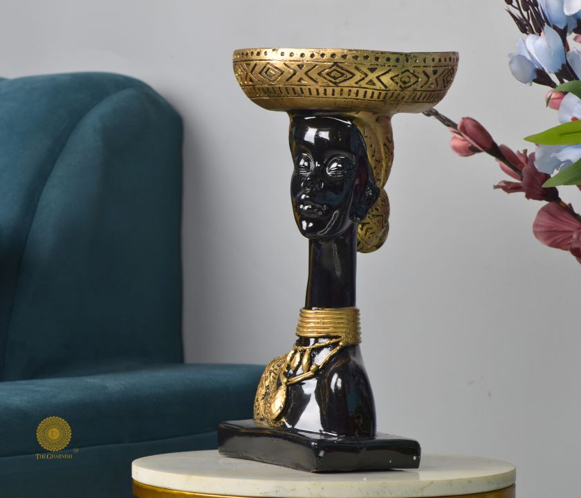 African Lady Platter Cum Statue - The Gharnish - A Unit of Satkala Creations