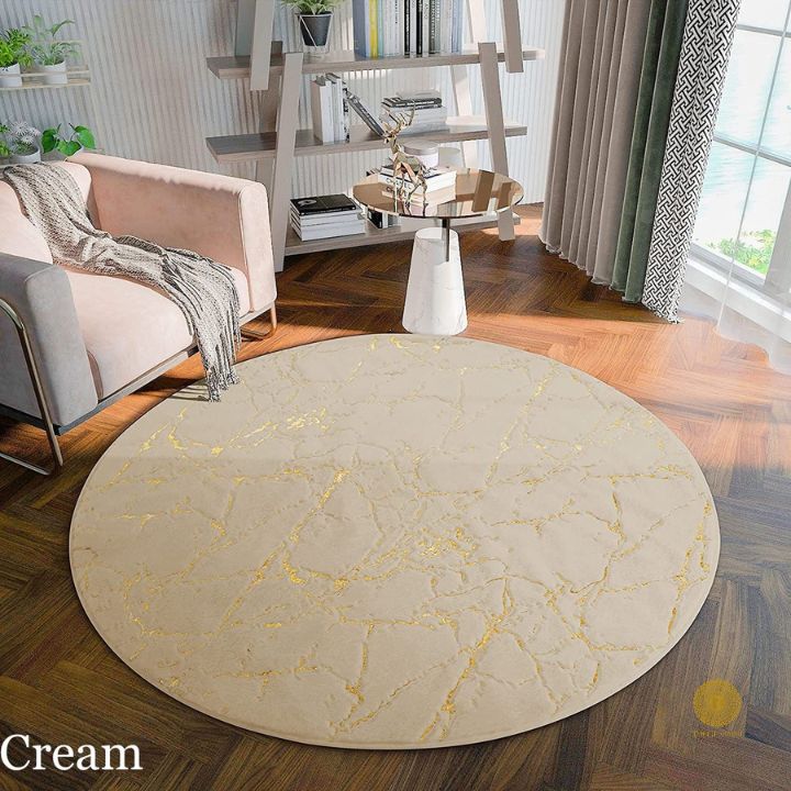 Gold Foil Faux Fur Round Rug - The Gharnish - A Unit of Satkala Creations