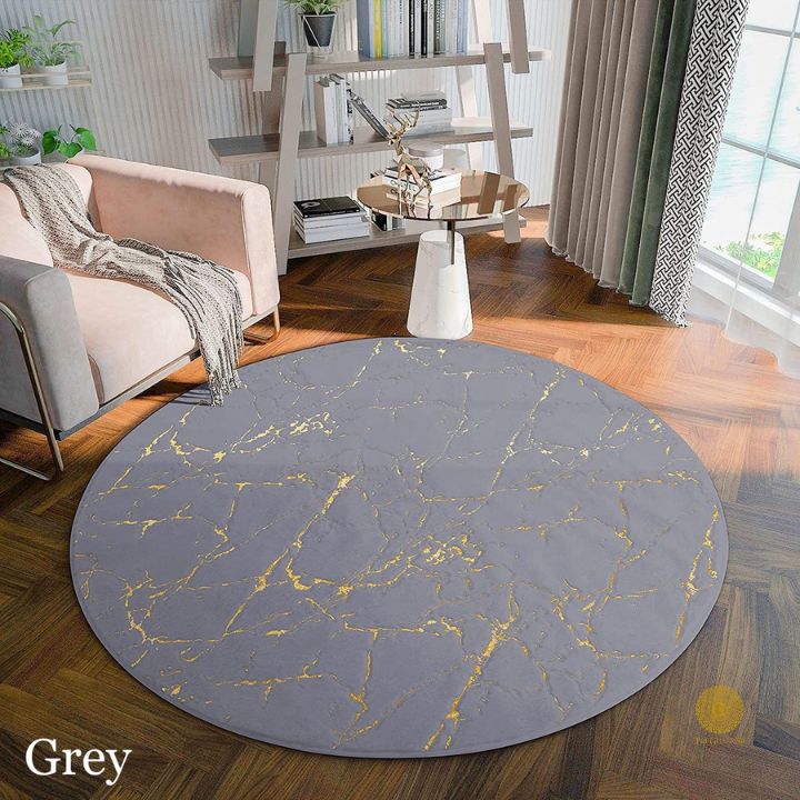 Gold Foil Faux Fur Round Rug - The Gharnish - A Unit of Satkala Creations