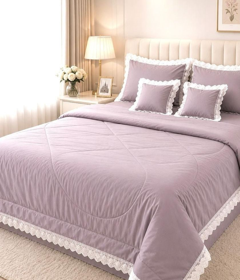 Luxury quilted king size bedcover set by The Gharnish, featuring intricate stitching and plush fabric for a cozy bedroom look.