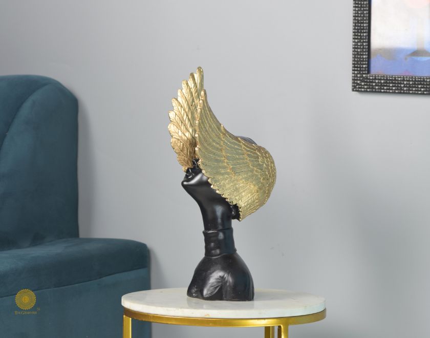 Golden Wings Angel Face Sclupture (5.5x13 Inches) - The Gharnish - A Unit of Satkala Creations