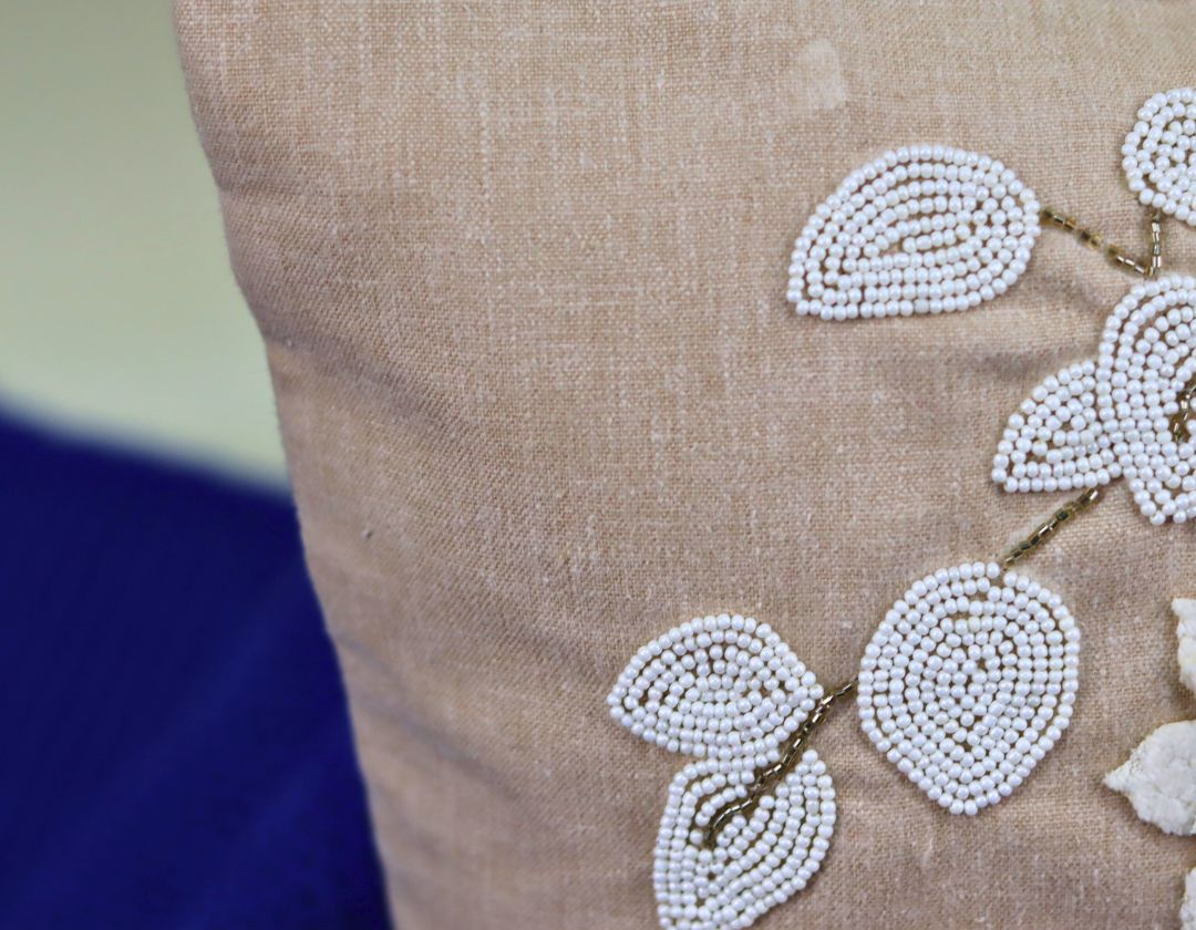 Pearl White Cushions with beads Set of 5 - The Gharnish - A Unit of Satkala Creations