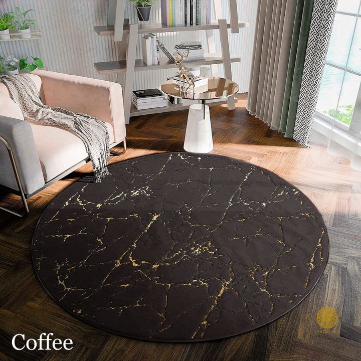 Gold Foil Faux Fur Round Rug - The Gharnish - A Unit of Satkala Creations