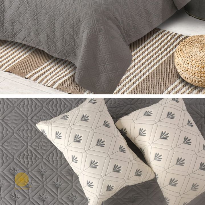 Beautiful Embrodeiry Croma Quilted Bedcover Set - The Gharnish - A Unit of Satkala Creations