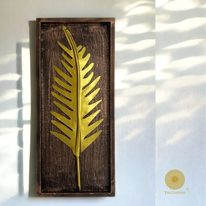 Star Leaf Wooden Frame Wall Art (8x20 Inches) - The Gharnish - A Unit of Satkala Creations