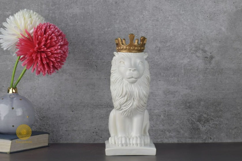 Crown Lion King Figurine - White - The Gharnish - A Unit of Satkala Creations