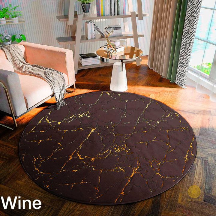 Gold Foil Faux Fur Round Rug - The Gharnish - A Unit of Satkala Creations