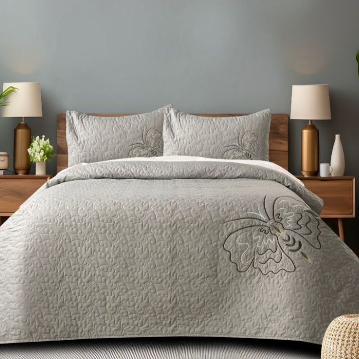 Queen Art Embroidery Bedcover Set of 3 - The Gharnish - A Unit of Satkala Creations
