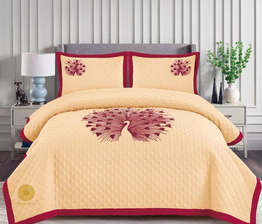 Paradise Solid All Season Bedding Set With Embroidery - The Gharnish - A Unit of Satkala Creations