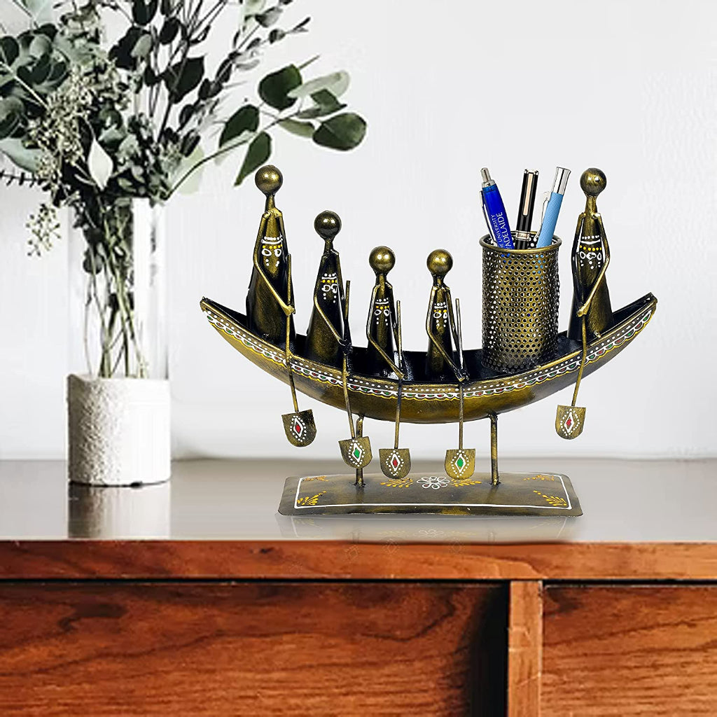 Antique Boat with 5 Men Pen Stand - The Gharnish - A Unit of Satkala Creations