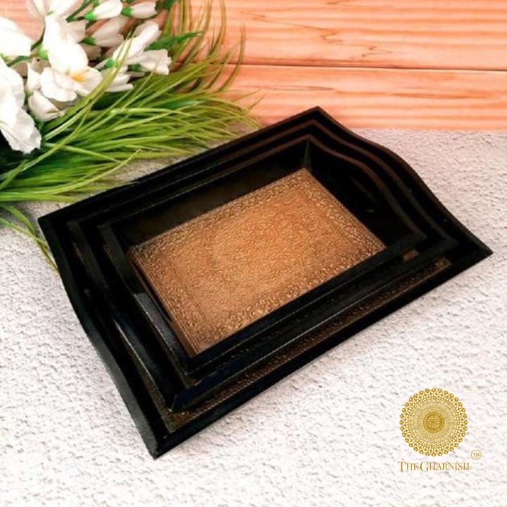 Wooden Tray with Brass Plating - The Gharnish - A Unit of Satkala Creations