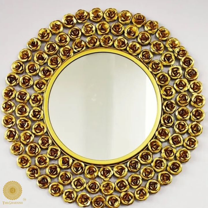 Rose Frame Metallic Wall Mirror(30 Inches Dia) - The Gharnish - A Unit of Satkala Creations