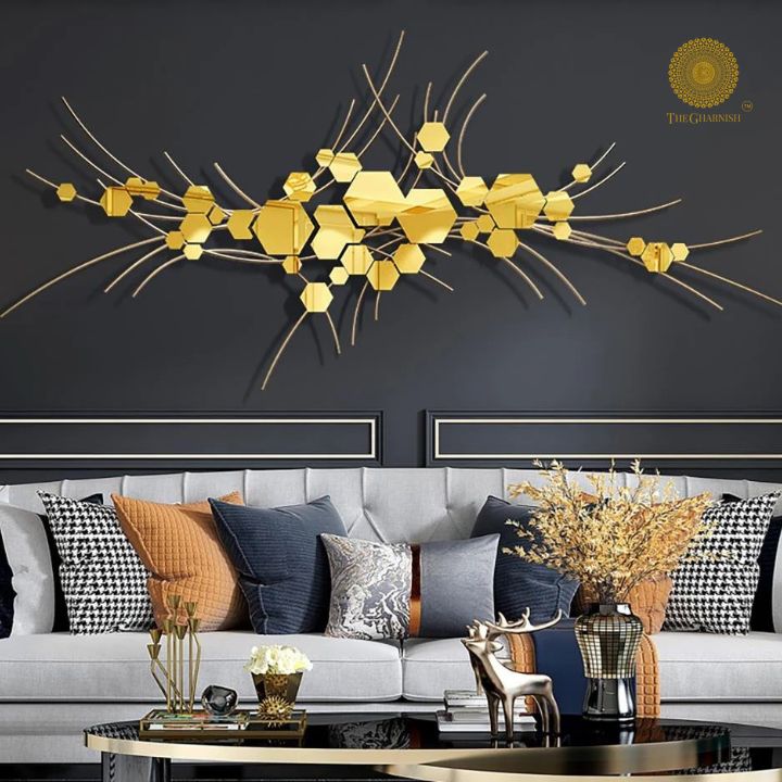 Hexagon Geomatric Decorative Wall Art for Home Living Room/Bedroom/Hotels/Office/Cafe - The Gharnish - A Unit of Satkala Creations