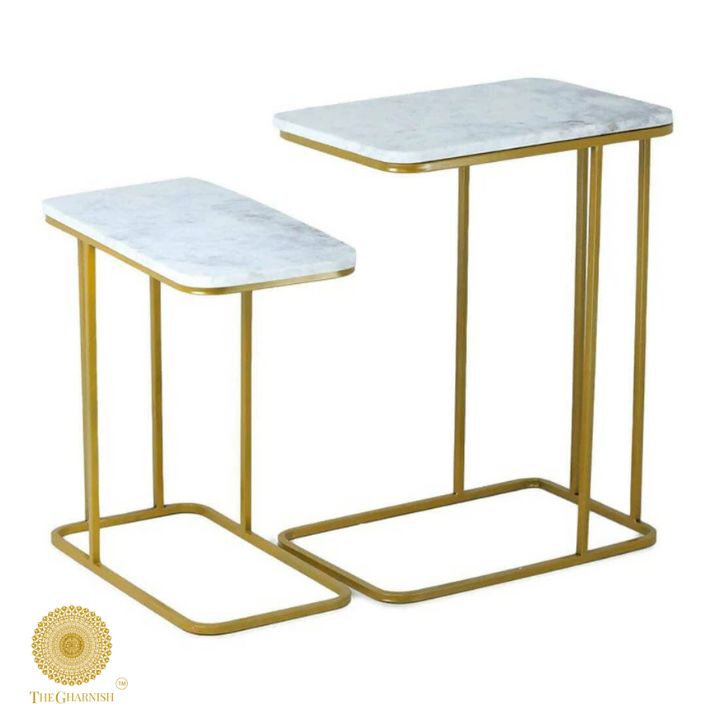 C Shape Marble Texture Coffee Table - The Gharnish - A Unit of Satkala Creations