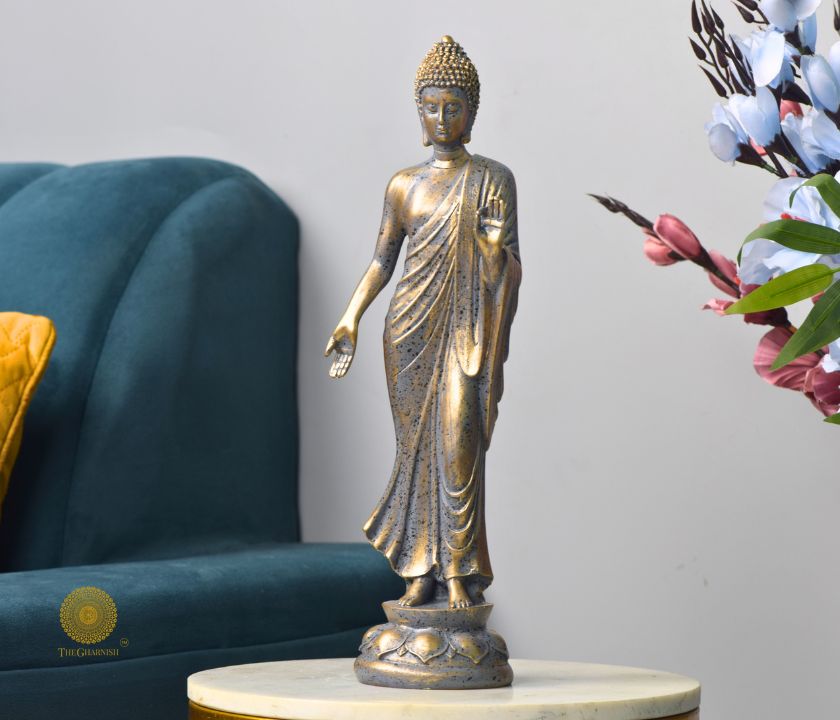 Handmade Decorated Standing Buddha Statue - The Gharnish - A Unit of Satkala Creations