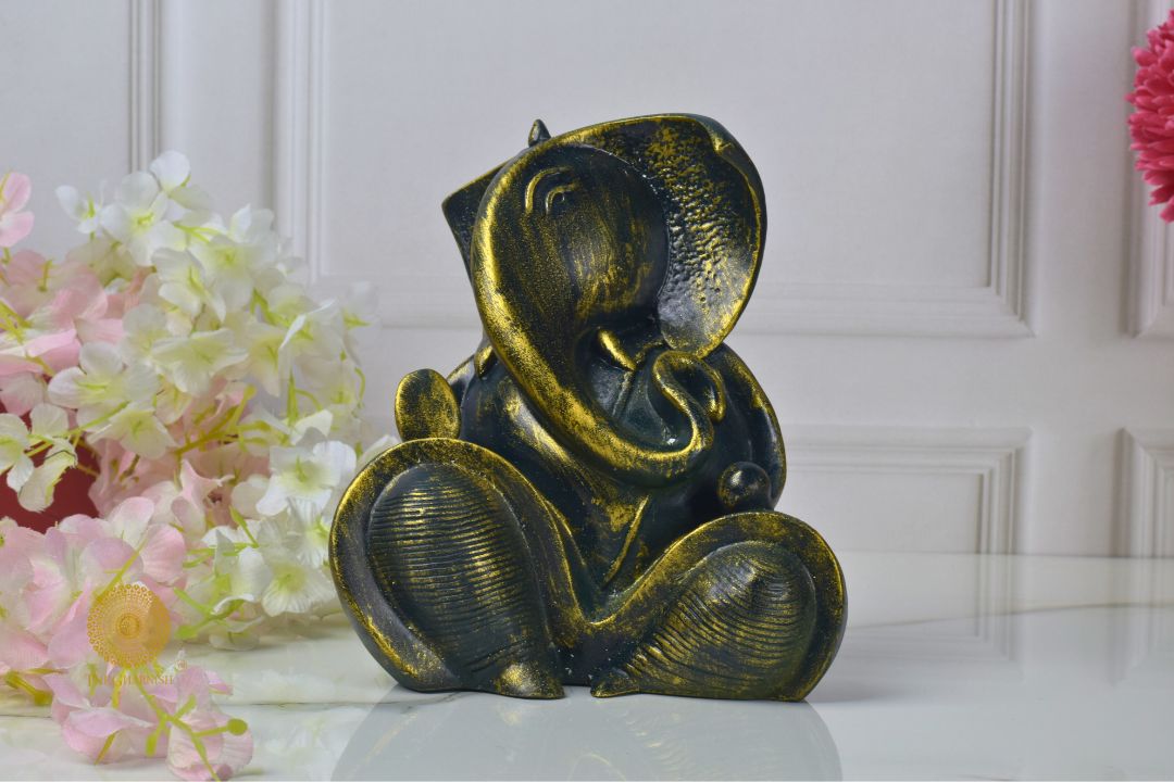 Rustic Ganesha Statue - Dark Green - The Gharnish - A Unit of Satkala Creations