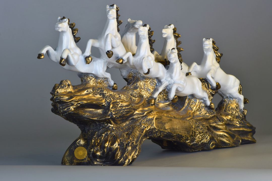 White Seven Horse for Vastu and Home Living - The Gharnish - A Unit of Satkala Creations