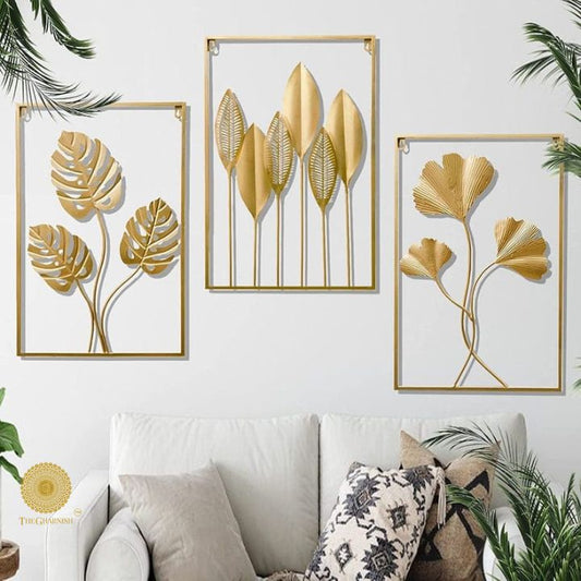 Set of 3 Metallic Panels Wall Art (16x24 Inches Each) - The Gharnish - A Unit of Satkala Creations