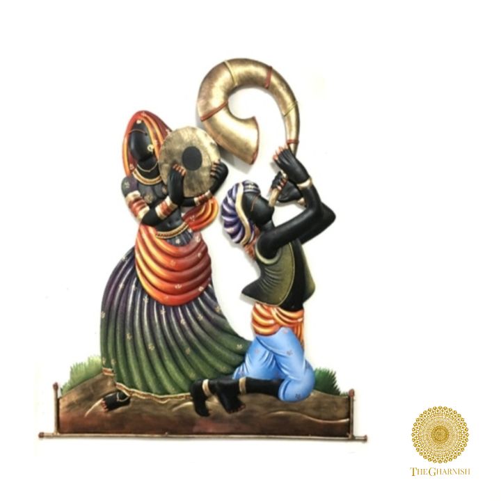 Rajasthani Dancing Couple Wall Art ( 28 x 21 Inches ) - The Gharnish - A Unit of Satkala Creations