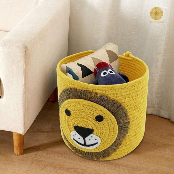 Cute Lion Face Cotton Rope Multipurpose Basket - The Gharnish - A Unit of Satkala Creations