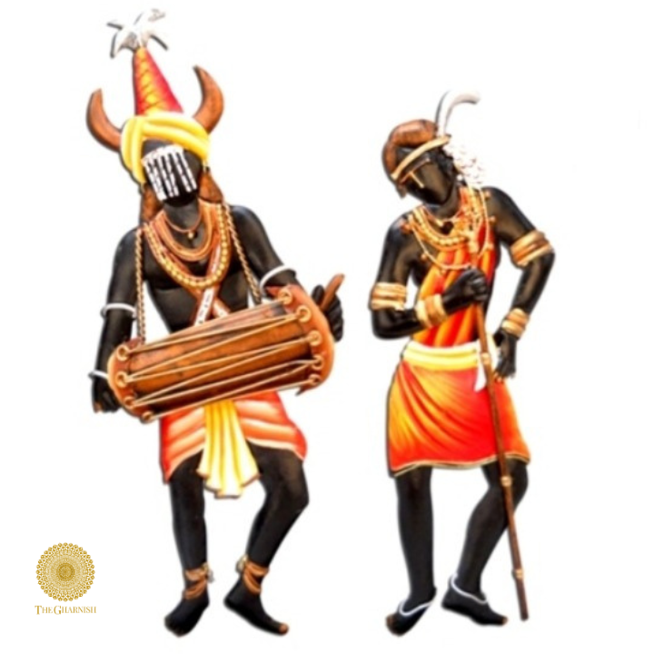 Tribal Dance Couple Metallic Wall Art ( 12 x 12 Inches ) - The Gharnish - A Unit of Satkala Creations