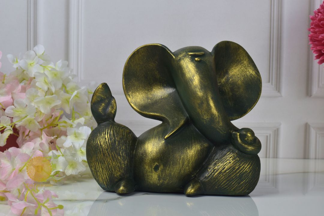 Rustic Ganesha Statue-Green (8x8 Inches) - The Gharnish - A Unit of Satkala Creations