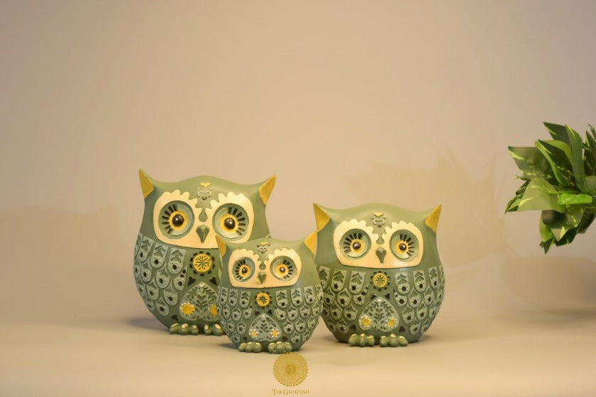 Designer Owl Set of 3 Home Decor Accent - The Gharnish - A Unit of Satkala Creations