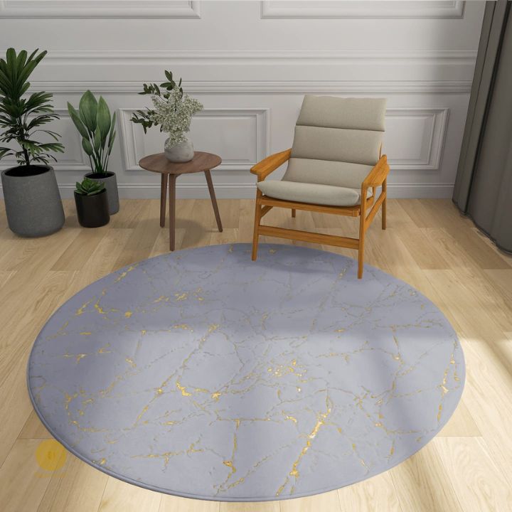 Gold Foil Faux Fur Round Rug - The Gharnish - A Unit of Satkala Creations