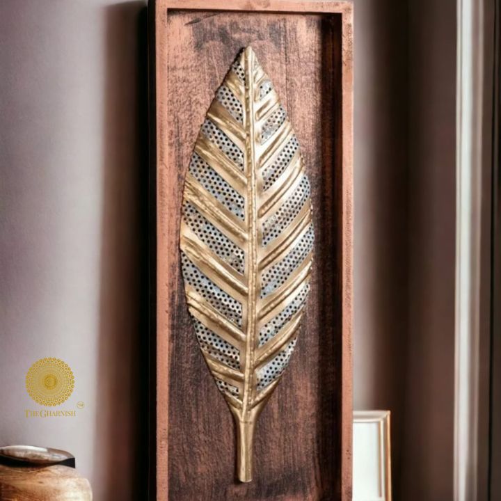 Wooden Frame Single Leaf Wall Art (8x20 Inches) - The Gharnish - A Unit of Satkala Creations