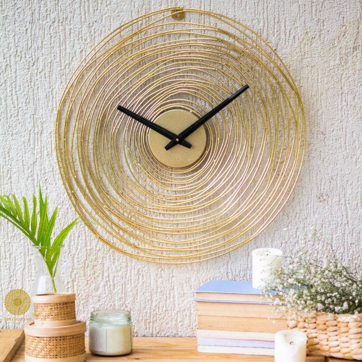 Golden Wire Net Wall Clock (24 Inches Dia) - The Gharnish - A Unit of Satkala Creations