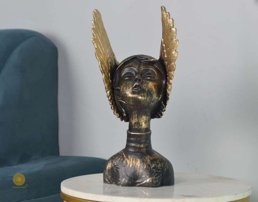 Golden Wings Angel Face Sclupture (5.5x13 Inches) - The Gharnish - A Unit of Satkala Creations