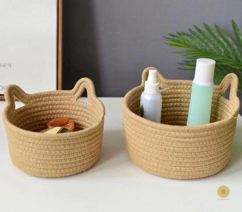 Cat Shape Rope Woven Storage Organiser Basket Set of 3 - The Gharnish - A Unit of Satkala Creations