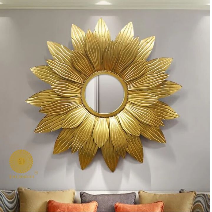 Golden Sunflower Metallic Wall Mirror (24 Inches) - The Gharnish - A Unit of Satkala Creations