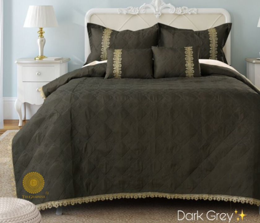Serenity Designer Versace Pattern Quilted Bedding Set of 5 With Lace - The Gharnish - A Unit of Satkala Creations